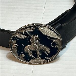 90’s SISKIYOU END OF THE TRAIL LEATHER BELT WITH SILVER BUCKLE MADE IN USA
